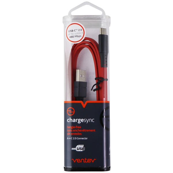 Ventev Charge and Sync USB-A to USB-C 2.0 Flat Cable 3.3ft - Red - Ventev - Simple Cell Shop, Free shipping from Maryland!