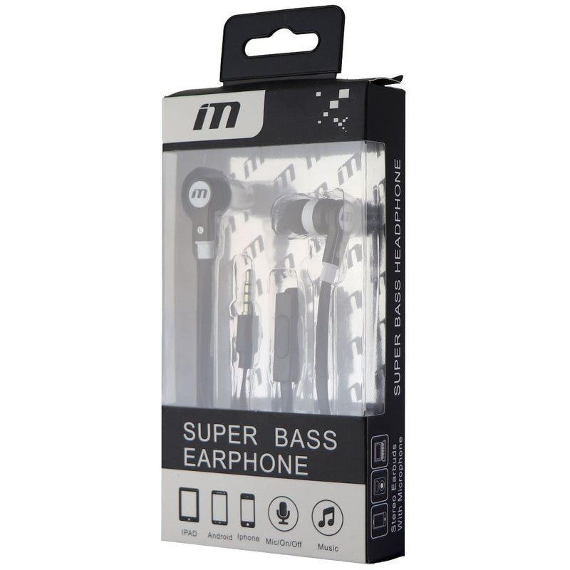 iM Super Bass Earphone 3.5mm Wired Headphones with Mic - Black / White - iM - Simple Cell Shop, Free shipping from Maryland!