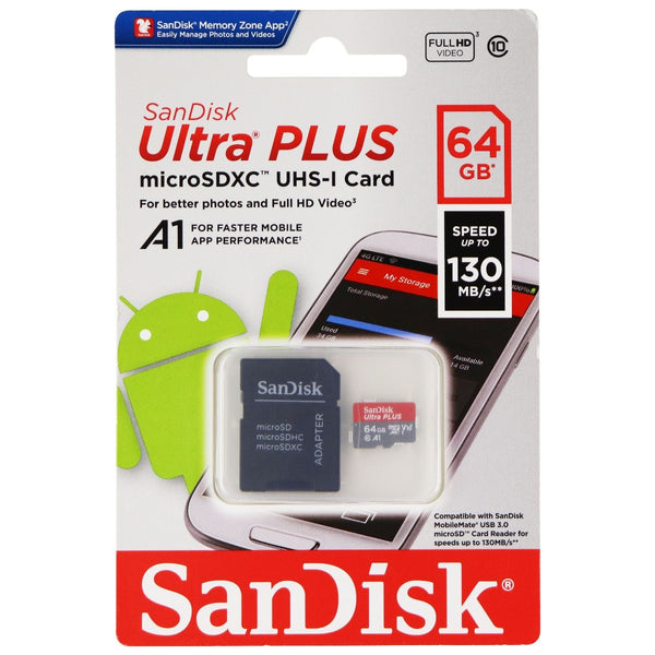 SanDisk Ultra Plus microSDXC UHS-1 Card with Adapter - (64GB / 130MB/s) - SanDisk - Simple Cell Shop, Free shipping from Maryland!