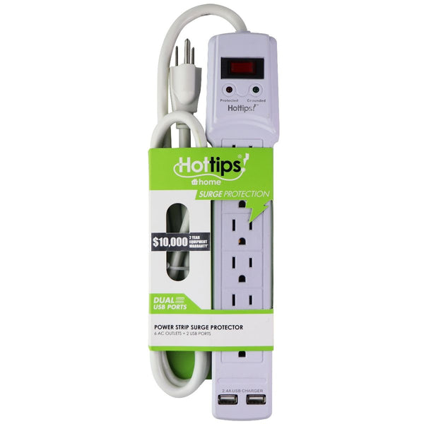 Hottips Home Surge Protection 6 AC Outlets & 2 USB Ports Power Strip - White - Hottips - Simple Cell Shop, Free shipping from Maryland!