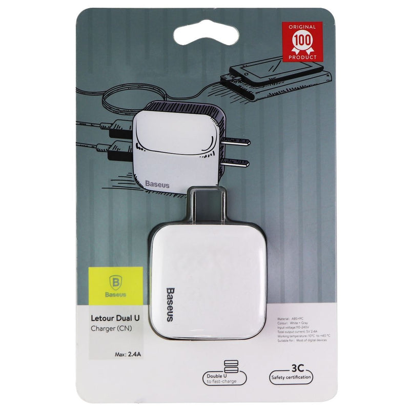 BASEUS Letour 2.4A Dual USB Charger Wall Adapter - White - Baseus - Simple Cell Shop, Free shipping from Maryland!