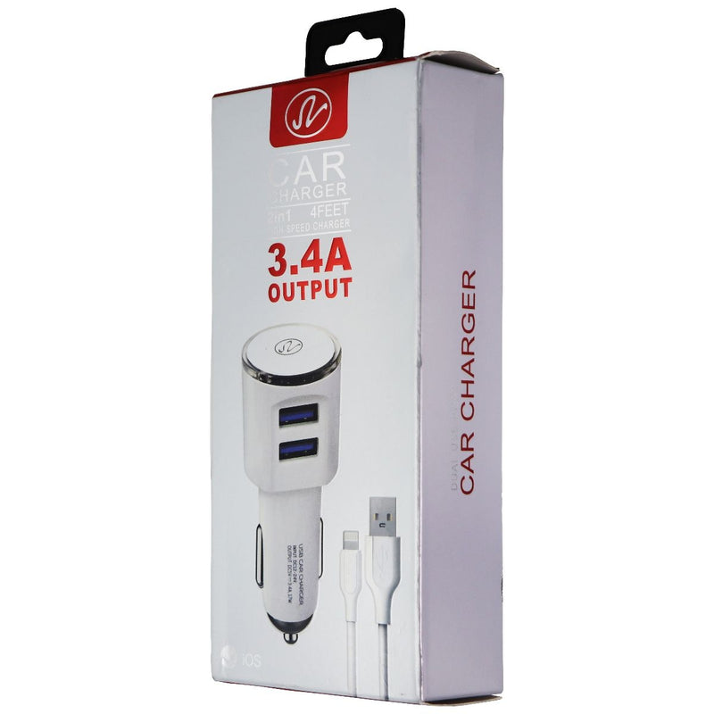 (3.4A) Dual USB Car Charger with 4-Ft Cable for iPhones - White - Unbranded - Simple Cell Shop, Free shipping from Maryland!