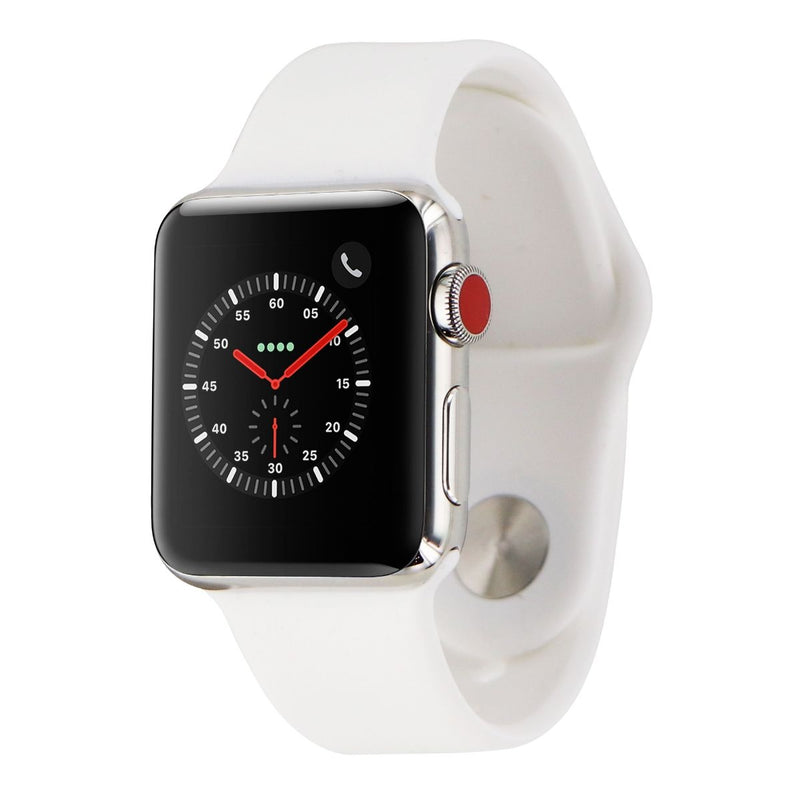 Apple Watch Series 3 (38mm) Stainless Steel Case with White Sport Band (GPS+LTE) - Apple - Simple Cell Shop, Free shipping from Maryland!