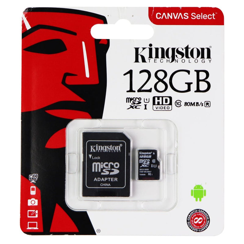 Kingston Canvas Select 128GB microSDXC Class 10 microSD Memory Card UHS-I 80MB/s - Kingston - Simple Cell Shop, Free shipping from Maryland!