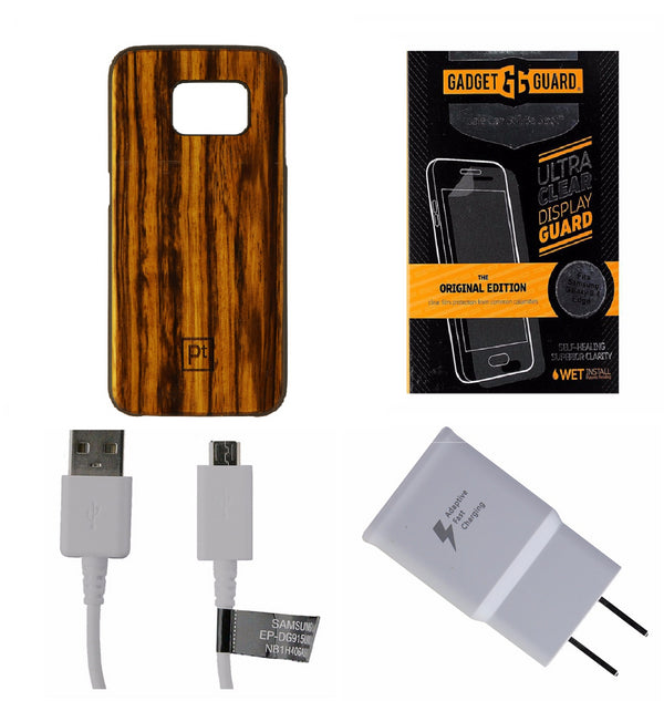 OEM Cable & Adapter + Screen Protector KIT w/ Platinum Wood Case for S6 Edge - Platinum - Simple Cell Shop, Free shipping from Maryland!