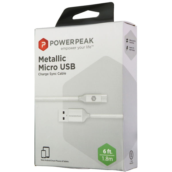 PowerPeak (PP-MCR-6FT-GRY) 6Ft Metallic Charge & Sync Cable for Micro USB Device - PowerPeak - Simple Cell Shop, Free shipping from Maryland!