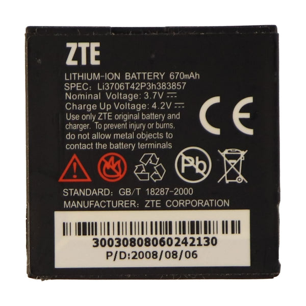 ZTE LI3706T42P3H383857 3.7v 670mAh Lithium Ion for ZTE Phones - Black - ZTE - Simple Cell Shop, Free shipping from Maryland!