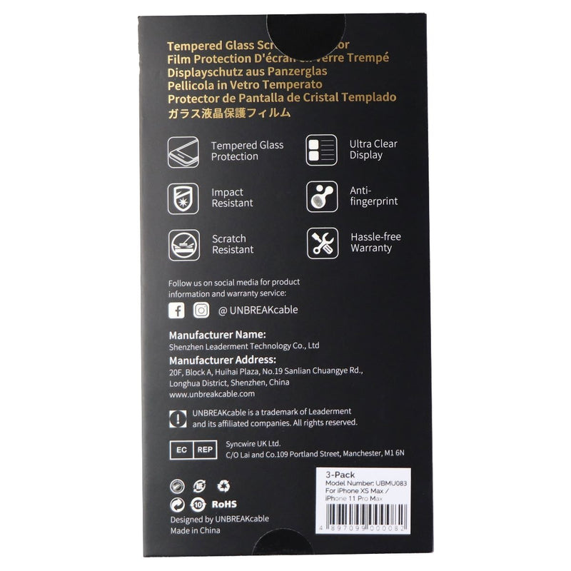 UNBREAKcable 3-Pack Tempered Glass Screen Protector for iPhone XS Max - Clear - UNBREAKcable - Simple Cell Shop, Free shipping from Maryland!