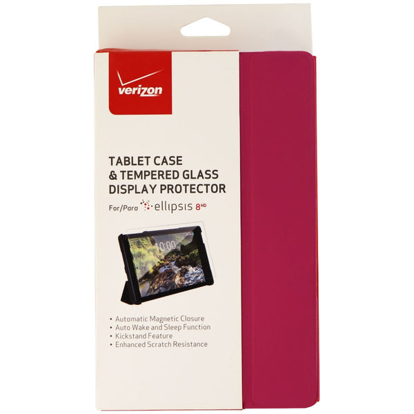 Verizon Folio Case and Tempered Glass Display Protector for Ellipsis 8 HD -Pink - Verizon - Simple Cell Shop, Free shipping from Maryland!