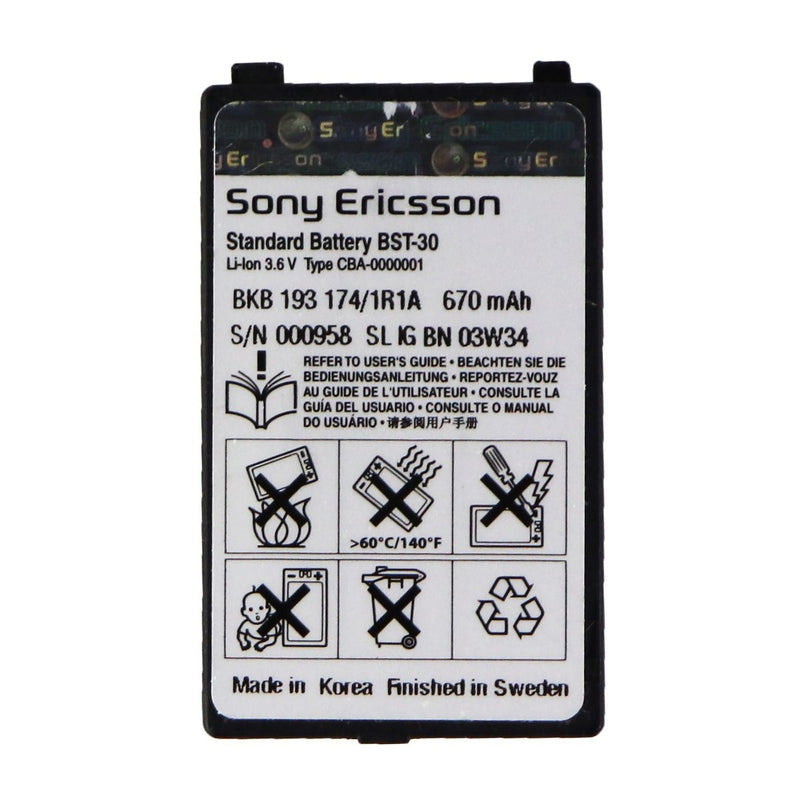 Sony Ericsson Standard 670mAh Battery (BST-30) OEM - Sony - Simple Cell Shop, Free shipping from Maryland!