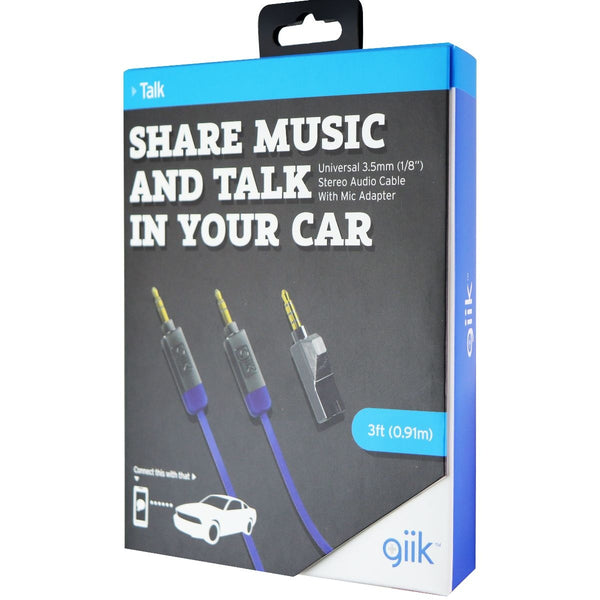 GiiK 3ft. Stereo Aux 3.5mm Cable and Microphone Adapter (GKM2M3MIC) - Black/Blue - GiiK - Simple Cell Shop, Free shipping from Maryland!