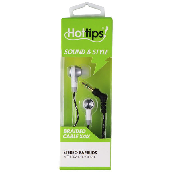 Hottips Sound & Style 4ft. Stereo Earbuds with Nylon Braided Cord - White/Silver - Hottips - Simple Cell Shop, Free shipping from Maryland!
