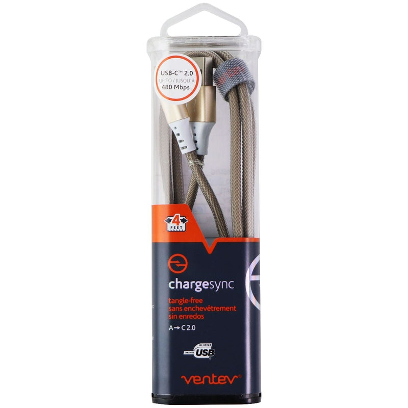Ventev ChargeSync 4-Ft Braided Alloy (USB-C) to USB Cable - Gold/White - Ventev - Simple Cell Shop, Free shipping from Maryland!