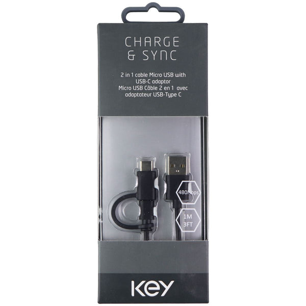 Key (2-in-1) Micro & USB Type-C Charge and Sync Cable (3 Ft) - Black - Key - Simple Cell Shop, Free shipping from Maryland!
