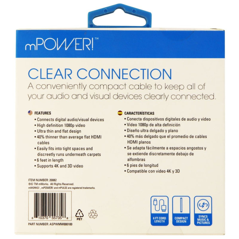 mWorks! mPower! 6-Foot Flexible and Flat High Speed HDMI Cable - Black - mWorks! - Simple Cell Shop, Free shipping from Maryland!