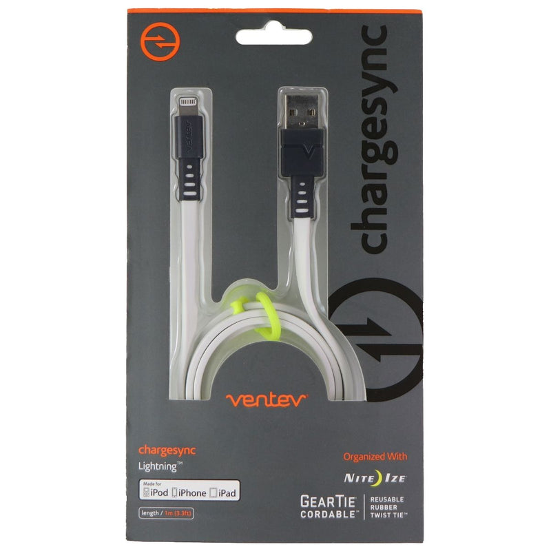 Ventev (3.3-Ft) USB Flat Cable with Nite-Ize Cable Tie - White/Neon - Ventev - Simple Cell Shop, Free shipping from Maryland!