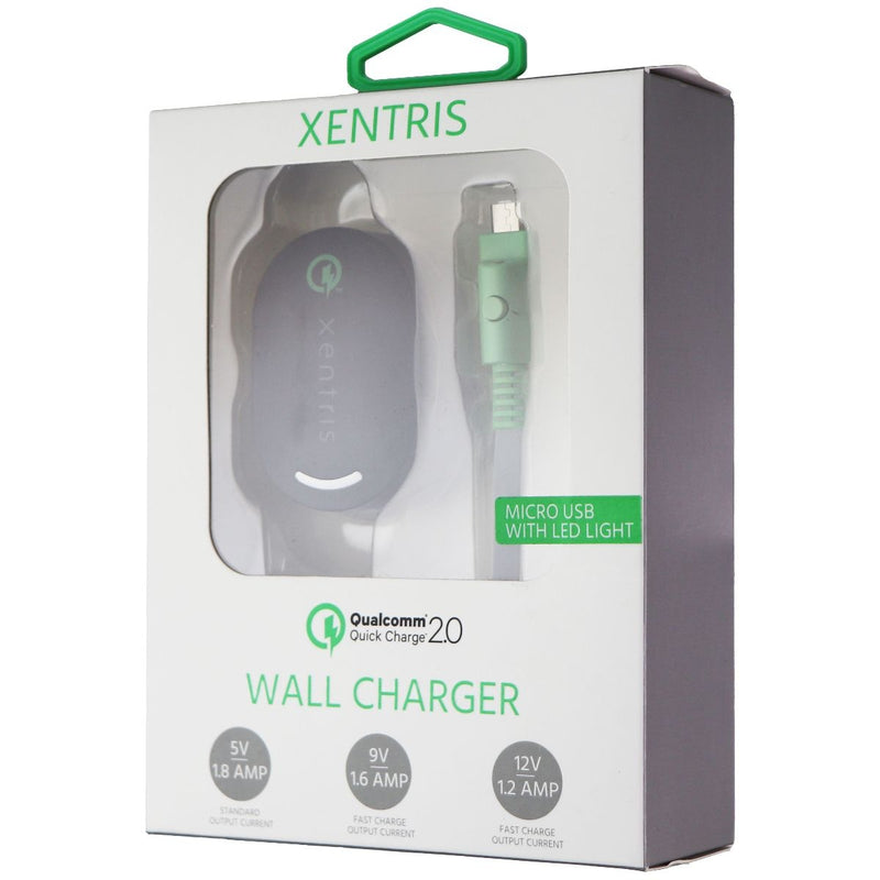Xentris QC 2.0 Wall Adapter with Flat Micro-USB LED Cable - Black/Gray/Green - Xentris Wireless - Simple Cell Shop, Free shipping from Maryland!