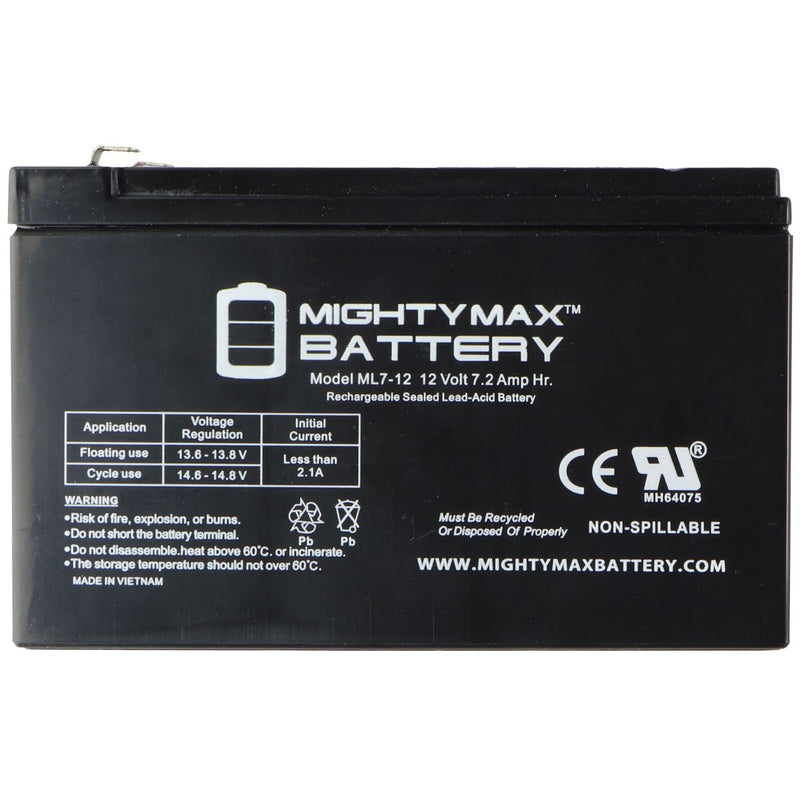 MightyMax ML7-12 - 12 Volt 7.2 AH, F1 Terminal, Rechargeable SLA AGM Battery - MightyMax - Simple Cell Shop, Free shipping from Maryland!