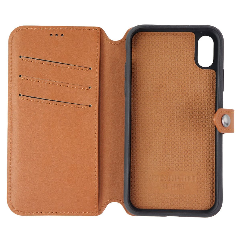 ERCKO 2-IN-1 Magnetic Wallet & Case for iPhone Xs - Black/Light Brown