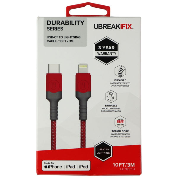 UBREAKIFIX (10-Ft) Durability USB-C to 8-Pin Cable for iPhone/iPad - Red - UBREAKIFIX - Simple Cell Shop, Free shipping from Maryland!