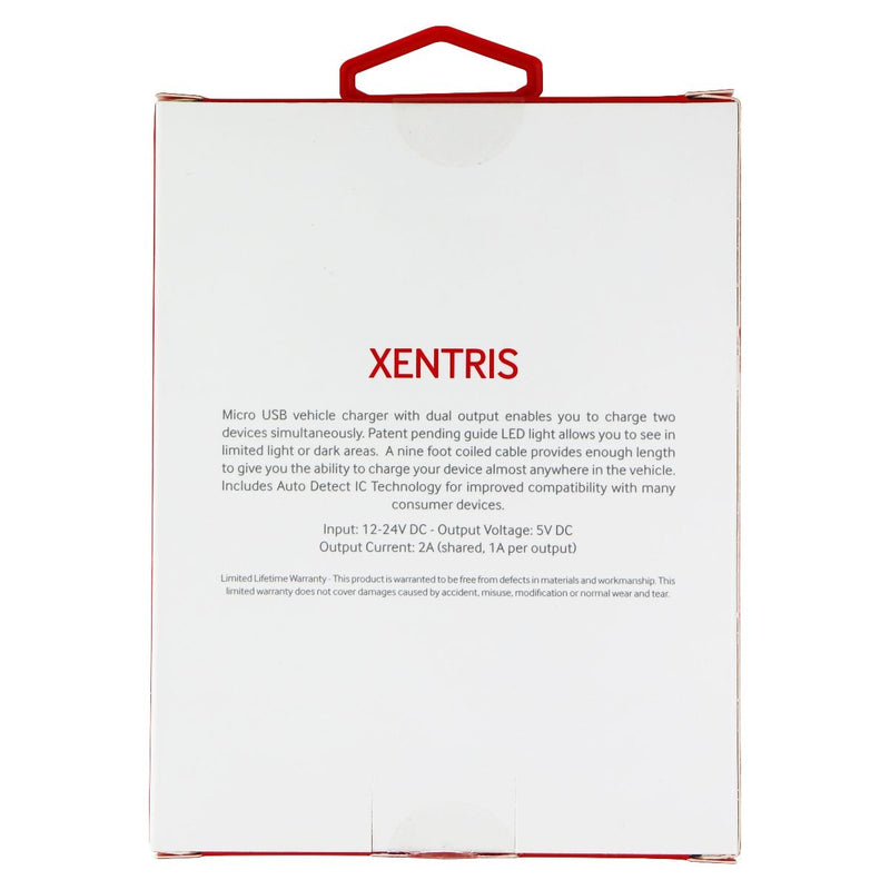 Xentris Micro USB Vehicle Charger with Dual Output and LED Light - Black / Red - Xentris Wireless - Simple Cell Shop, Free shipping from Maryland!