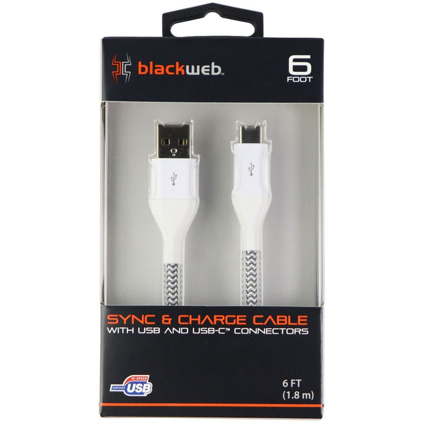 Blackweb (6-Foot) USB to USB-C Charge/Sync Braided Cable - White / Gray - BlackWeb - Simple Cell Shop, Free shipping from Maryland!