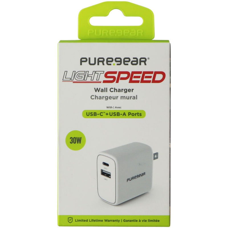 PureGear LightSpeed - 30W Dual Port USB-A + USB-C PD Wall Charger