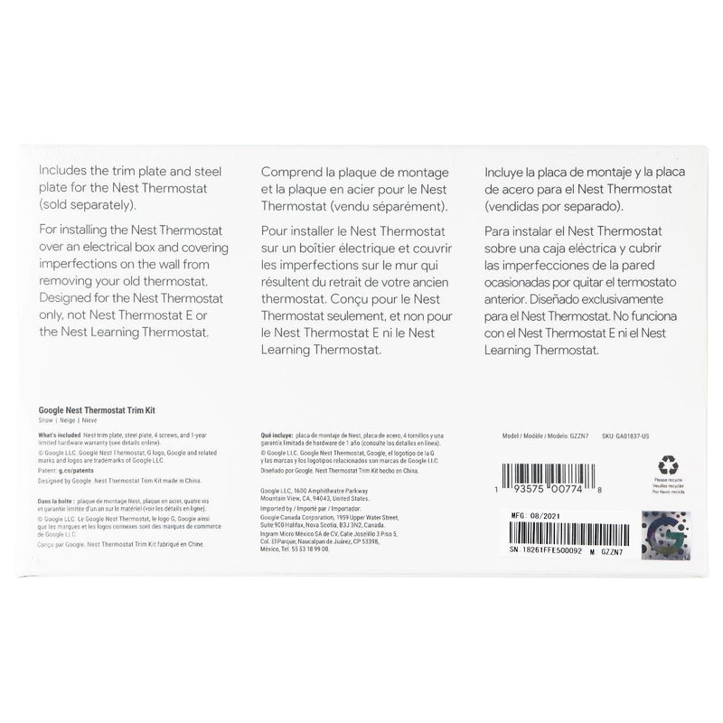 Google Nest Thermostat Trim Kit - Made for the Nest Thermostat - Snow