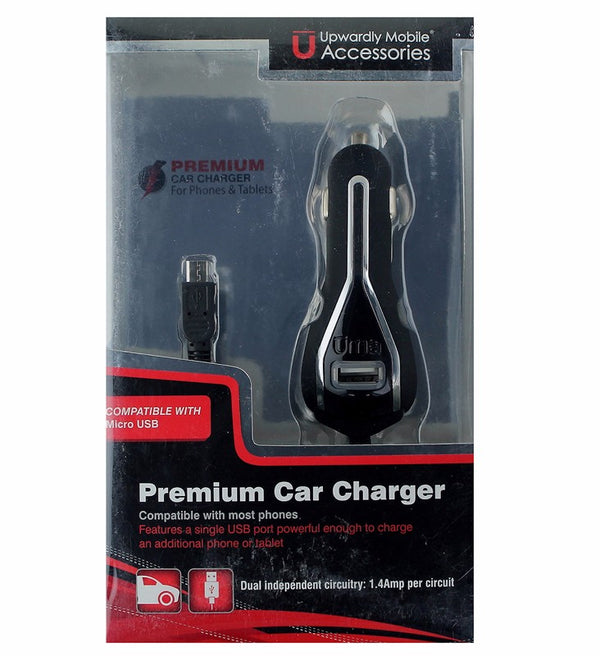 UMA 2.8Amp Premium 8Ft Coiled Micro USB Car Charger with Extra USB Port - Black - Upwardly Mobile Accessories - Simple Cell Shop, Free shipping from Maryland!