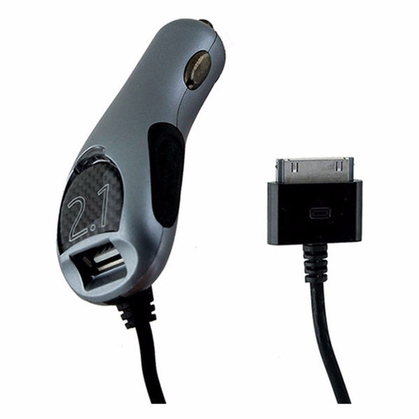 Ventev 2.1A Coiled Car Charger w/ Apple 30-Pin Cable and Extra USB Port - Black - Ventev - Simple Cell Shop, Free shipping from Maryland!