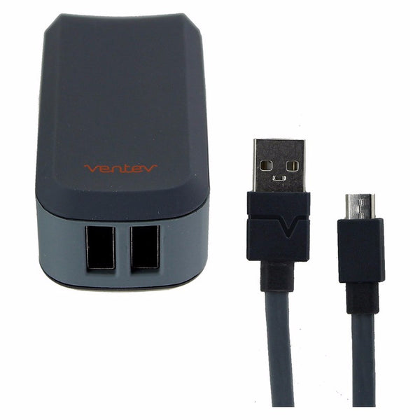 Ventev 2100 (2.1A) Dual Port Wall Charger with 3.3Ft Flat Micro-USB Cable - Gray - Ventev - Simple Cell Shop, Free shipping from Maryland!