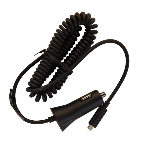 Verizon Coiled Car Charger with Micro-USB Connector and Extra USB Port - Black - Verizon - Simple Cell Shop, Free shipping from Maryland!