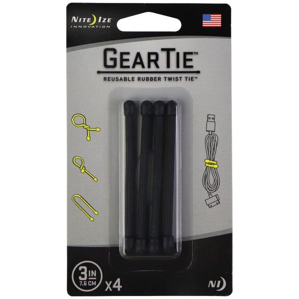 Nite Ize GearTie Reusable Rubber Twist Tie (3-inch) 4 Pack - Black - Nite Ize - Simple Cell Shop, Free shipping from Maryland!