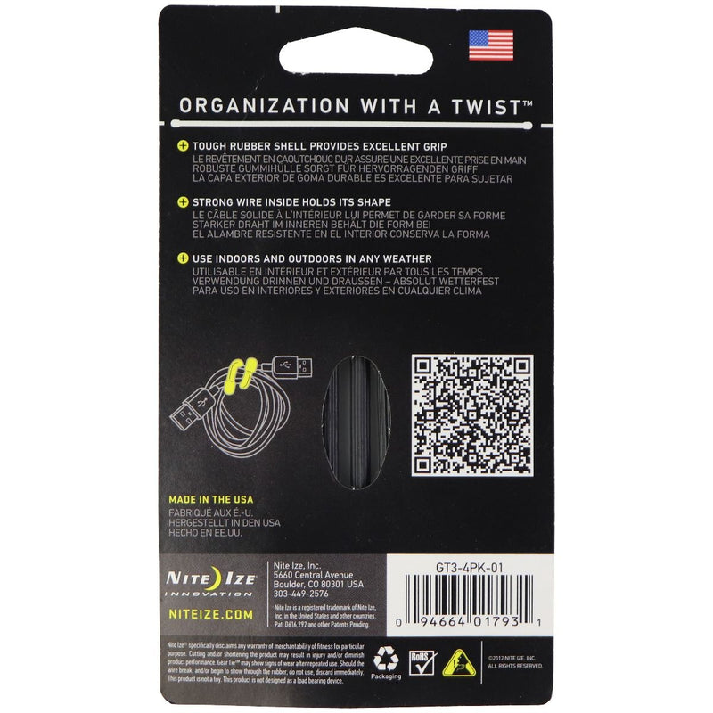 Nite Ize GearTie Reusable Rubber Twist Tie (3-inch) 4 Pack - Black - Nite Ize - Simple Cell Shop, Free shipping from Maryland!