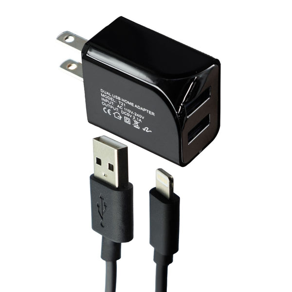Dual Port USB Wall Charger (5V/2.1A) with 5FT 8-Pin to USB Cable - Black - Unbranded - Simple Cell Shop, Free shipping from Maryland!