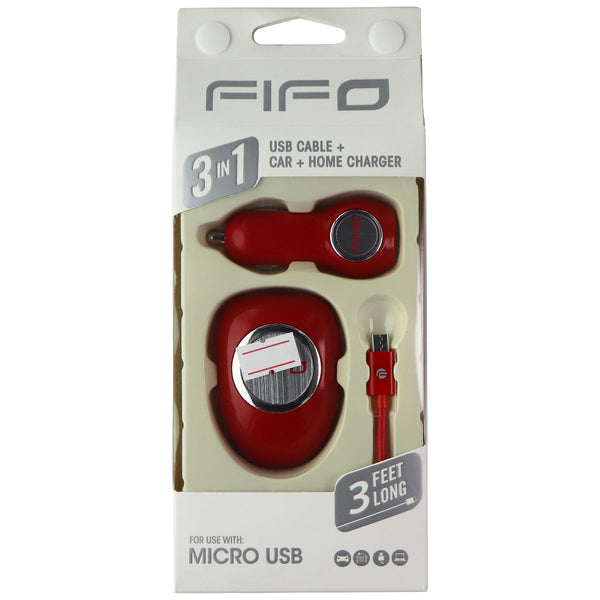 FIFO 3-in-1 Car + Wall USB Charger and 3-Ft Micro-USB Cable Combo - Red - FIFO - Simple Cell Shop, Free shipping from Maryland!