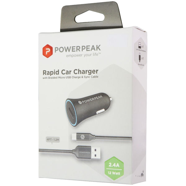 PowerPeak (12W/2.4A) Car Charger/Adapter & 4-Ft Micro-USB Cable - Black - PowerPeak - Simple Cell Shop, Free shipping from Maryland!