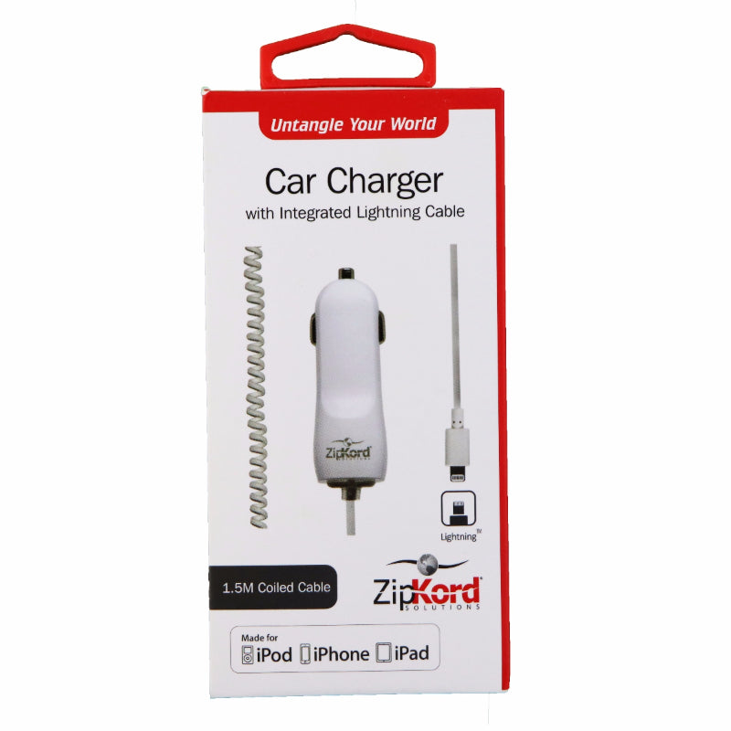 ZipKord 2.4A Coiled Car Charger w/ Apple Connector White iPhone X 8 7 - ZipKord - Simple Cell Shop, Free shipping from Maryland!