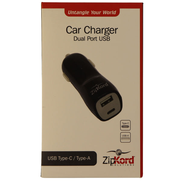 ZipKord 3-Amp Dual Port Vehicle Car Charger with USB-C and USB Ports - Black - Zipkord - Simple Cell Shop, Free shipping from Maryland!