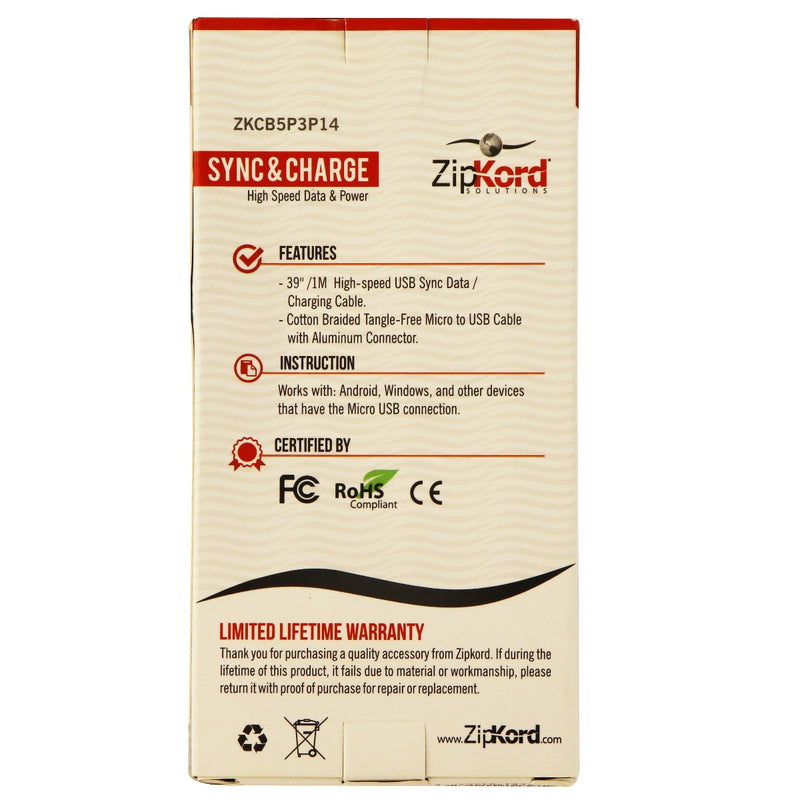 ZipKord (ZKCB5PEBL14) 3Ft Charge & Sync Data Cable for Micro USB Devices- Purple - ZipKord - Simple Cell Shop, Free shipping from Maryland!